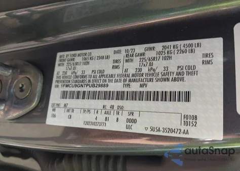 2023 Ford Escape Active из США, поврежденный, VIN 1FMCU9GN7PUB29889